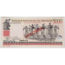 RWANDA 1998 . FIVE THOUSAND 5,000 FRANCS BANKNOTE . SPECIMEN